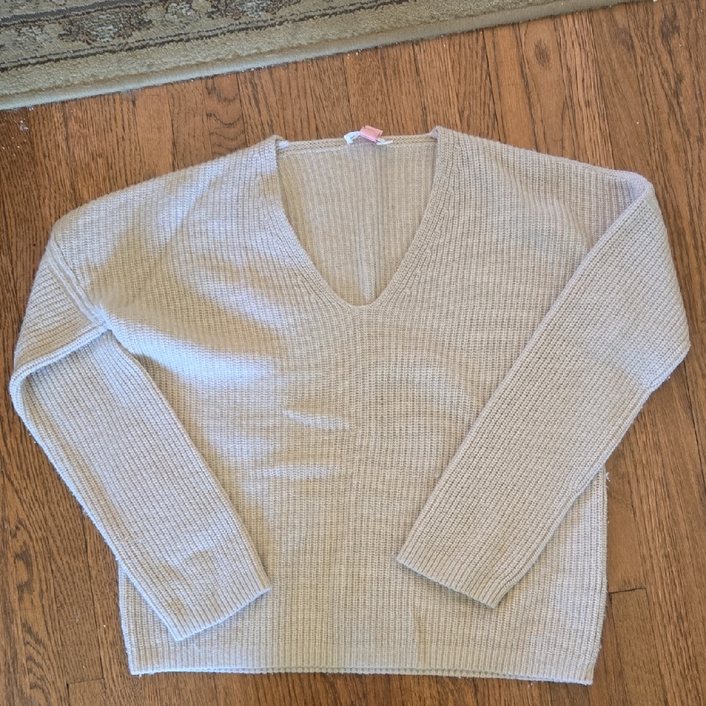 The Reset Cream V-Neck Ribbed Knit Sweater